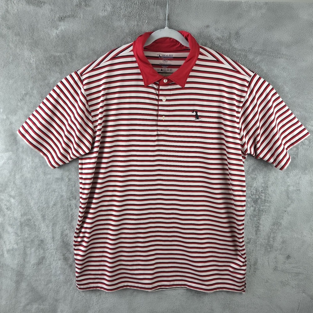 Local Boy Outfitters White Red Striped Polo Mens XL Short Sleeve Golf